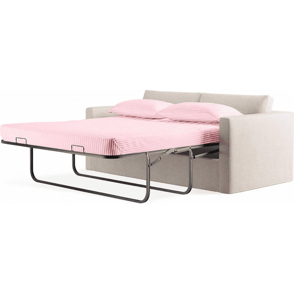 600 Thread Count Pima Cotton Sleeper Sofa 4-PCs Sheet Set Queen Sofa Size Light Pink Stripe, Fits (8 Inch Deep)