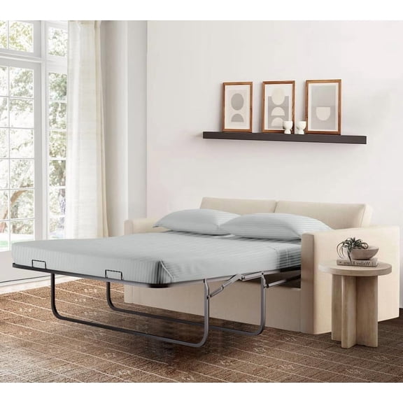 600 Thread Count Pima Cotton Sleeper Sofa 4-PCs Sheet Set Queen Sofa Size Silver Gray Stripe, Fits (5 Inch Deep)