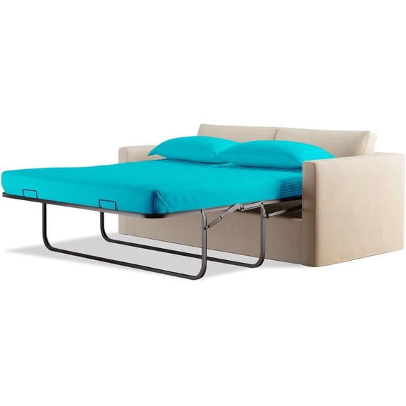 600 Thread Count Pima Cotton Sleeper Sofa 4-PCs Sheet Set Queen Sofa Size Turquoise Stripe, Fits (5 Inch Deep) Sofa Bed Sheets