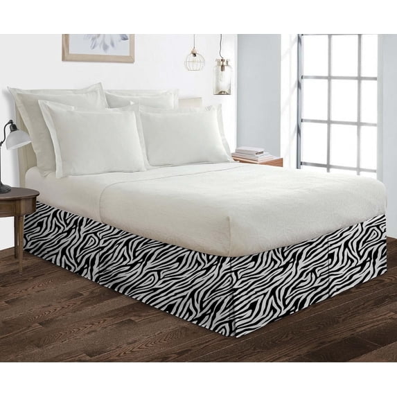600 Thread Count Egyptian Cotton Split Corner Bed Skirt – 14-Inch Drop, Tailored Fit 1-PC Bed Skirt, Queen, Zebra Print