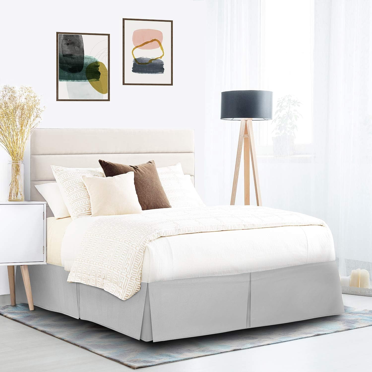 600 Thread Count Egyptian Cotton Split Corner Bed Skirt – 14-Inch Drop, Tailored Fit 1-PC Bed Skirt, Twin XL, Silver Grey