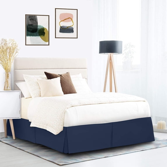 600 Thread Count Egyptian Cotton Split Corner Bed Skirt – 15-Inch Drop, Tailored Fit 1-PC Bed Skirt, Queen, Navy Blue