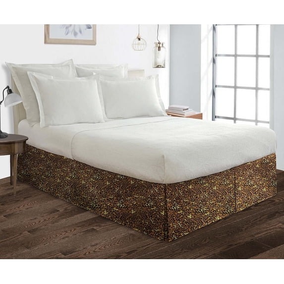 600 Thread Count Egyptian Cotton Split Corner Bed Skirt – 16-Inch Drop, Tailored Fit 1-PC Bed Skirt, King, Leopard Print
