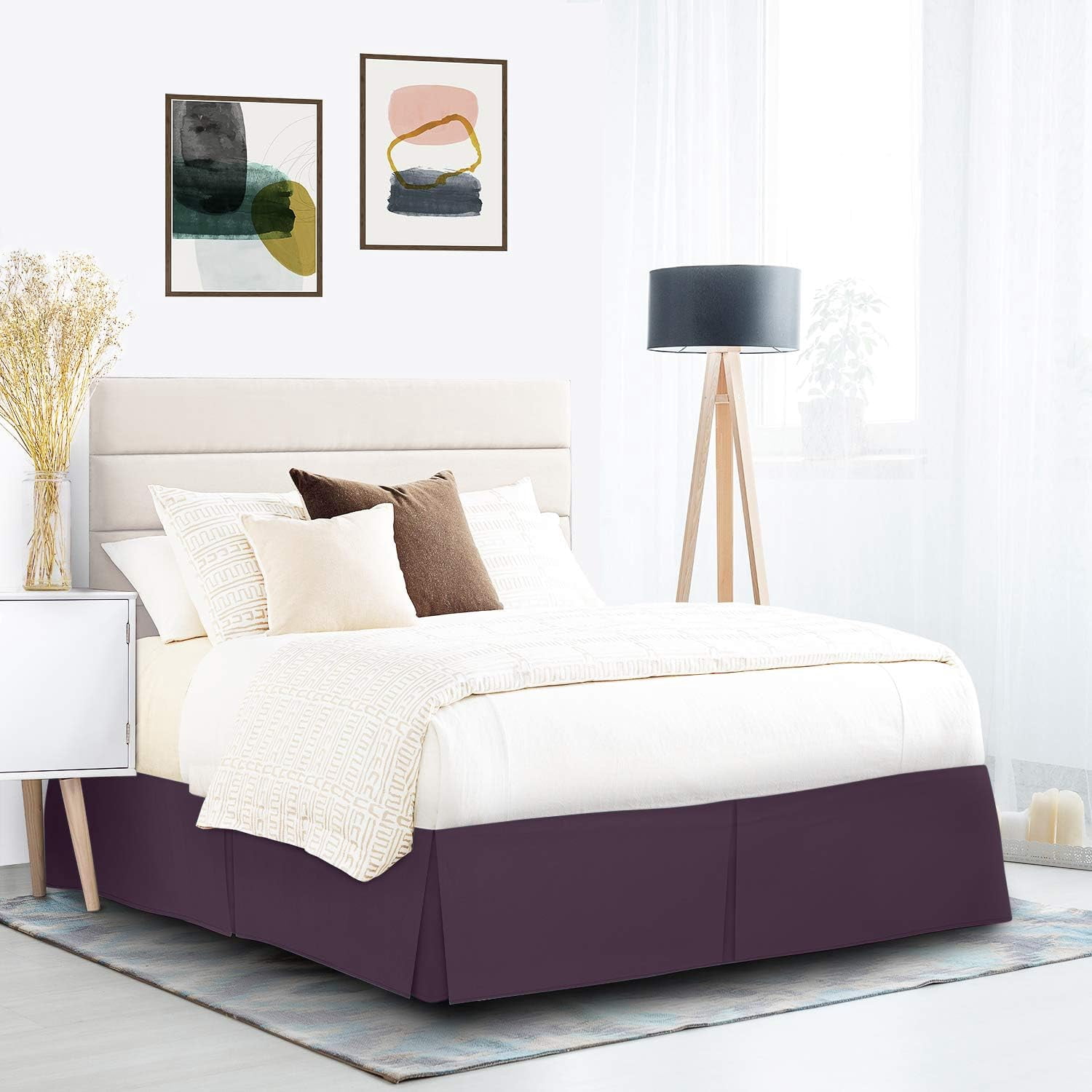 600 Thread Count Egyptian Cotton Split Corner Bed Skirt – 19-Inch Drop, Tailored Fit 1-PC Bed Skirt, Twin, Plum