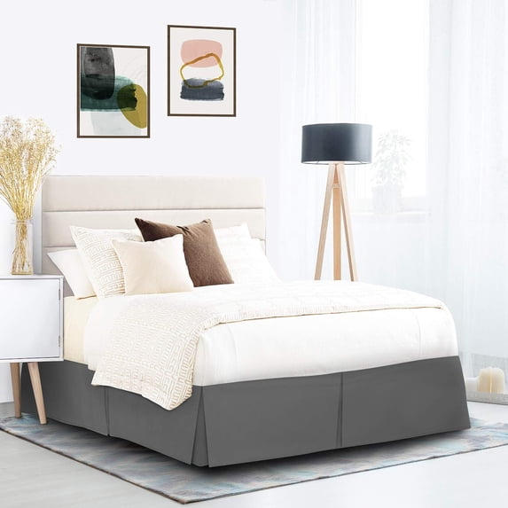 600 Thread Count Egyptian Cotton Split Corner Bed Skirt – 20-Inch Drop, Tailored Fit 1-PC Bed Skirt, Full, Dark Grey