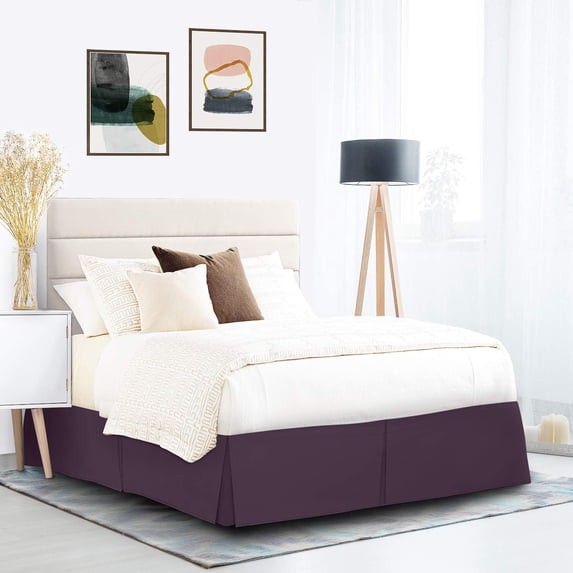 600 Thread Count Egyptian Cotton Split Corner Bed Skirt – 24-Inch Drop, Tailored Fit 1-PC Bed Skirt, Grand King, Plum