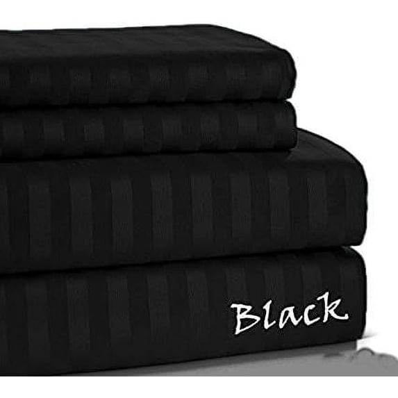 600 Thread Count Heavy Weight Fabric Sheet Set - - King Size - Striped COLORS Sheet Set - 4 Pieces - { Black } Fit Deep Pocket 21" Inches By KM LINEN