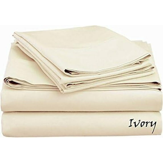 600- Thread- Count Home Quality Sheet Set { Available in Latest Solid Colors } - Full Size - Solid Colors { Ivory } with Deep Pocket 16" Inches