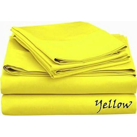 600- Thread- Count Home Quality Sheet Set { Available in Latest Solid Colors } - Queen Size - Solid Colors { Yellow } with Deep Pocket 16" Inches