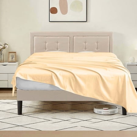 600 Thread Count One Piece Flat Sheet Only - 100% Egyptian Cotton Flat Sheet Perfect Fits King ( 102" x 108" ) Size Solid Pattern ( Beige Color )