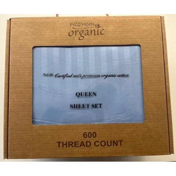 600 Thread Count Sheet Sets,Made By Premium Organic, 100% Cotton, For Extra Deep Mattresses, Queen Size, Blue