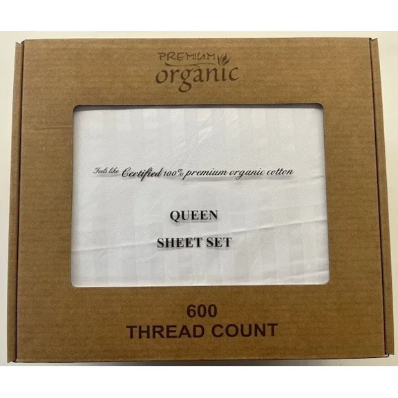 600 Thread Count Sheet Sets,Made By Premium Organic, 100% Cotton, For Extra Deep Mattresses, Queen Size, White