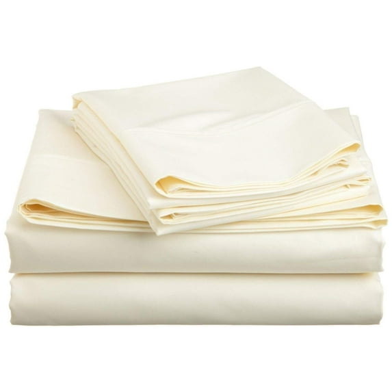 600 Thread Count Sleeper Sofa Bed Sheet Set - Egyptian Cotton 4-PCs Queen Sofa Ivory Solid Fit Up To 5" inches Deep Pocket