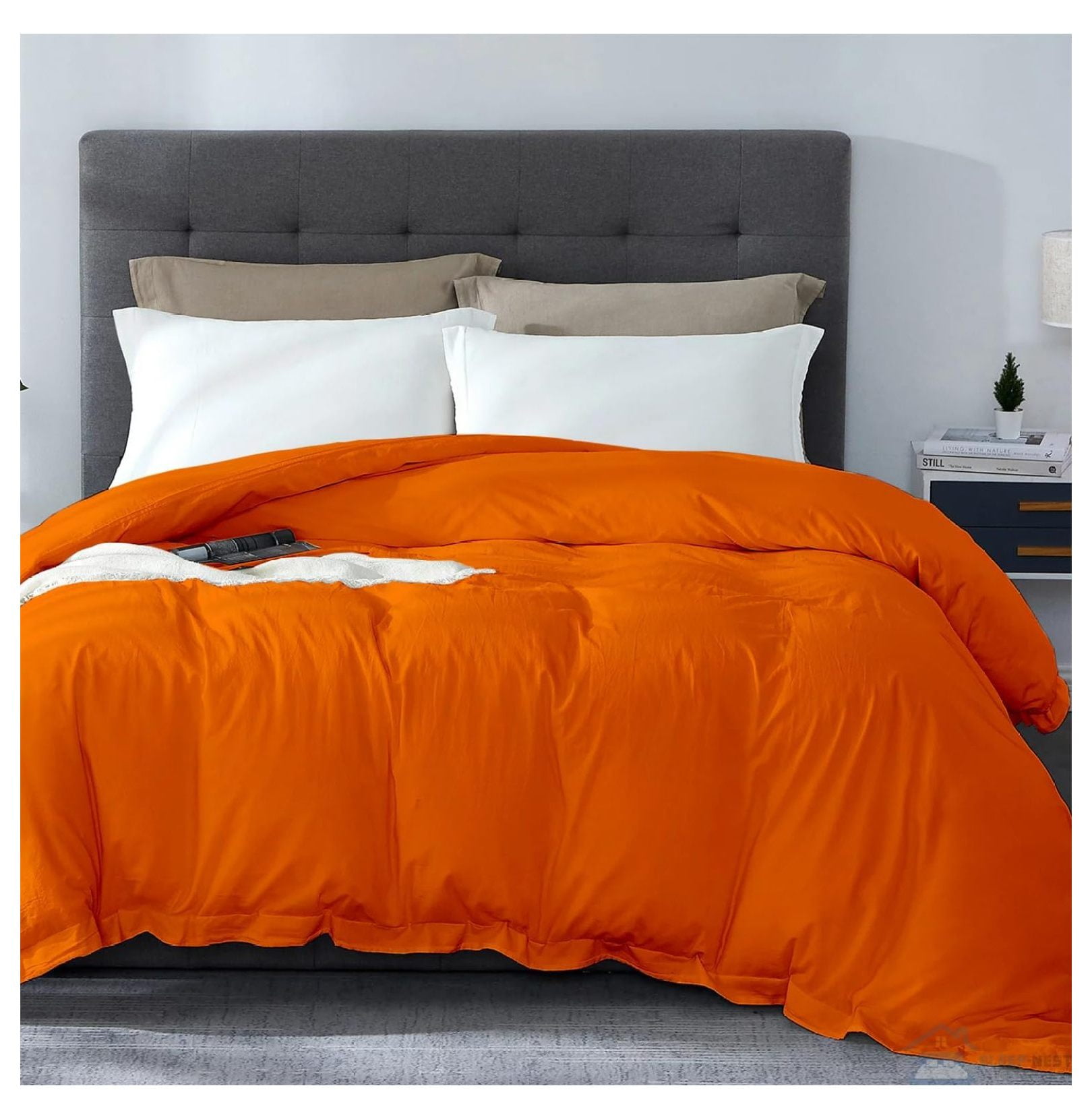 NJSR 600 Thread Count Egyptian Cotton Duvet Cover - King Size (90"x104"), Dark Grey Striped - View #11