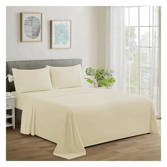 600 Thread Count Ultra Soft Deep Pocket Hotel Standard Solid Bedding Long Staple Percale Cotton All Season 4 Pieces Sheet Set with 2 Pillowcases, Color Queen Size
