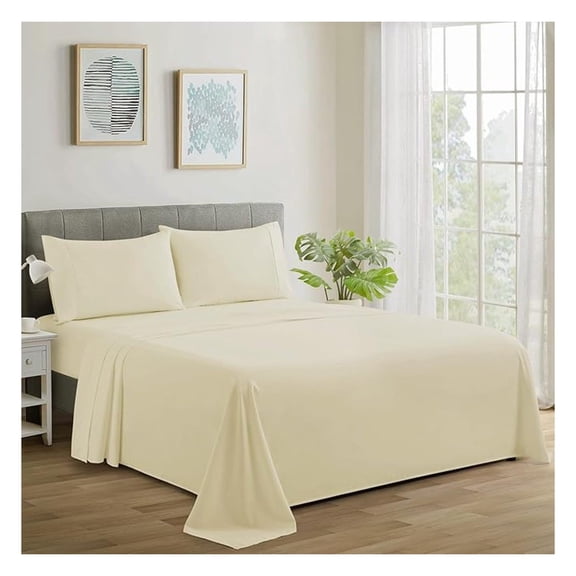 600 Thread Count Ultra Soft Deep Pocket Hotel Standard Solid Bedding Long Staple Percale Cotton All Season 4 Pieces Sheet Set with 2 Pillowcases, Color Queen Size