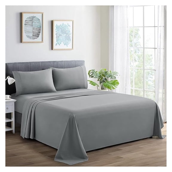 600 Thread Count Ultra Soft Deep Pocket Hotel Standard Solid Bedding Long Staple Percale Cotton All Season 4 Pieces Sheet Set with 2 Pillowcases, Grey Color Queen Size