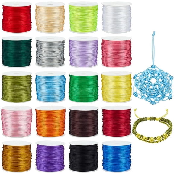 600 Yards 1mm Rattail Cord Nylon String Satin Cord 20 Colors Silk Cord Beading String