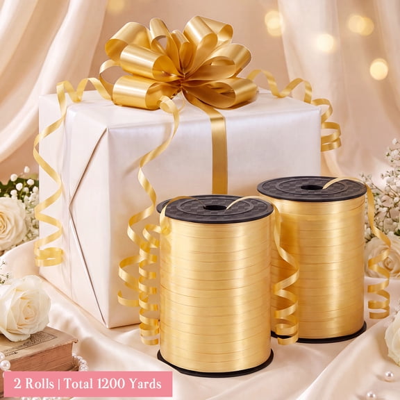 1200 Yards Gold Curling Ribbon 1/5 Inch for Wedding Decor Party Gift Wrapping