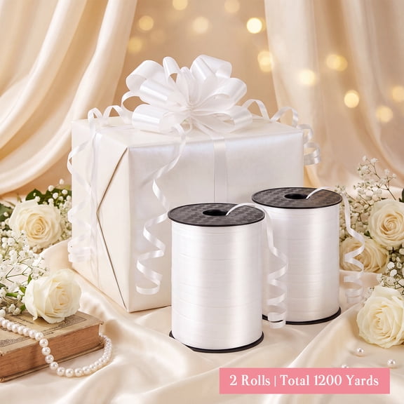 1200 Yards White Curling Ribbon 1/5 Inch for Wedding Decor Party Gift Wrapping