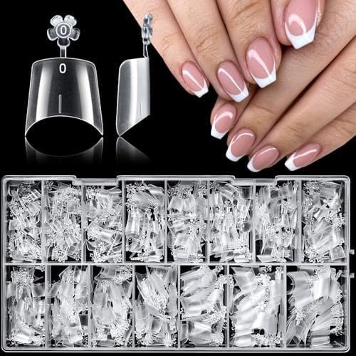 600 count Coffin Tips Clear Nails Short Coffin Gel Tips Half Cover Clear Short False 15 Sizes Fingernail for Gel Tip Extension Press Nails DIY