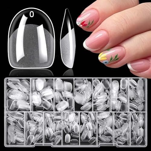 600 count Extra Short Oval  Tips Clear  Nails XS Round Almond Gel  Tips Full Cover  Nails Clear Press  Nails Short Oval 15 Size False Fingernail for Gel  Extension