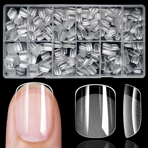 600 count Extra Short Square   Tips Clear Press  Nails Short Soft Gel  Tips Full Cover Square  Nails Tip XS Artificial False Fingernail for Gel Nails Extension