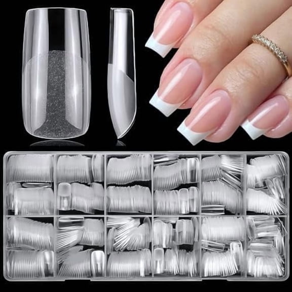 600 count Medium Square Tips Clear Nails Square Gel Tips Full Cover Nails Clear Press Nails Medium False 15 Sizes Fingernails for Gel Extension