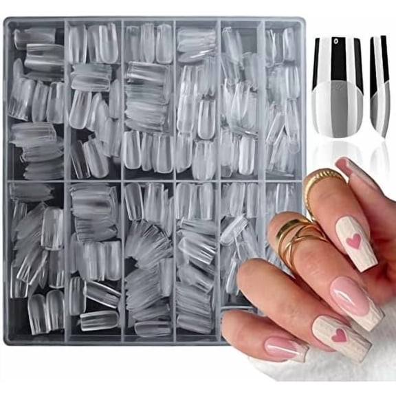 600 count Medium Square   Tips, Clear Press  Nails Square   Full Cover False  Nails Medium Soft Gel  Tips Artificial Fingernails for Gel  Extension