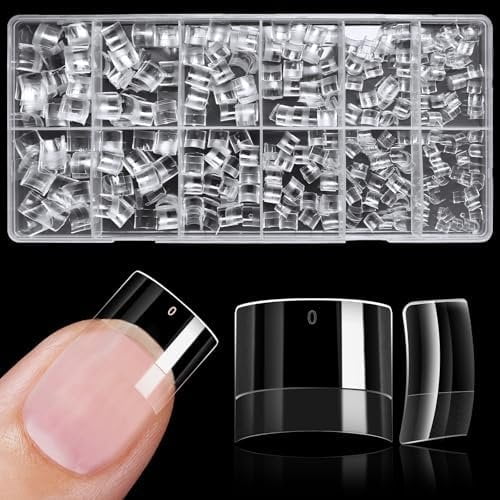 600 count Short Tips Extra Short Square Soft Gel Tips Half Cover Nails Pre-designed Clear Nails Tips Square False Tip 12Sizes for DIY Salon