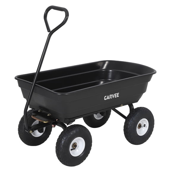 600 lb Heavy-Duty Garden Dump Cart, Poly Yard Wagon with Quick-Release Dump Bed, Steel Frame and Pneumatic Tires, Tow-Behind Lawn Tractor, Black, 38"x20"