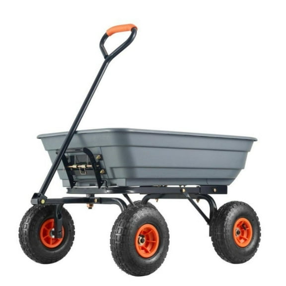 600 lbs Capacity Poly Garden Dump Cart, 4 cu.ft Utility Wagon with 10" Tires & 2-in-1 Convertible Handle, Heavy Duty Steel Frame Wheelbarrow for Yard, Farm, Warehouse