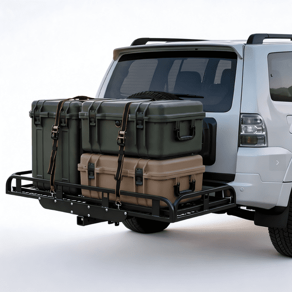 600 lbs Hitch Mount Cargo Carrier,Fold-Down Trailer Frame with Ramp & Reflectors,Alloy Steel Cargo Rack for SUV Truck RV Camping