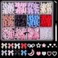 thumbnail image 1 of 600 pcs 3d nail charms and flatback pearls set 1, 8 colors nail bows charm + pink&white star heart moon cute nail jewels + 2-4mm white nail pearls for nail art diy decoration with pickup tools, 1 of 6
