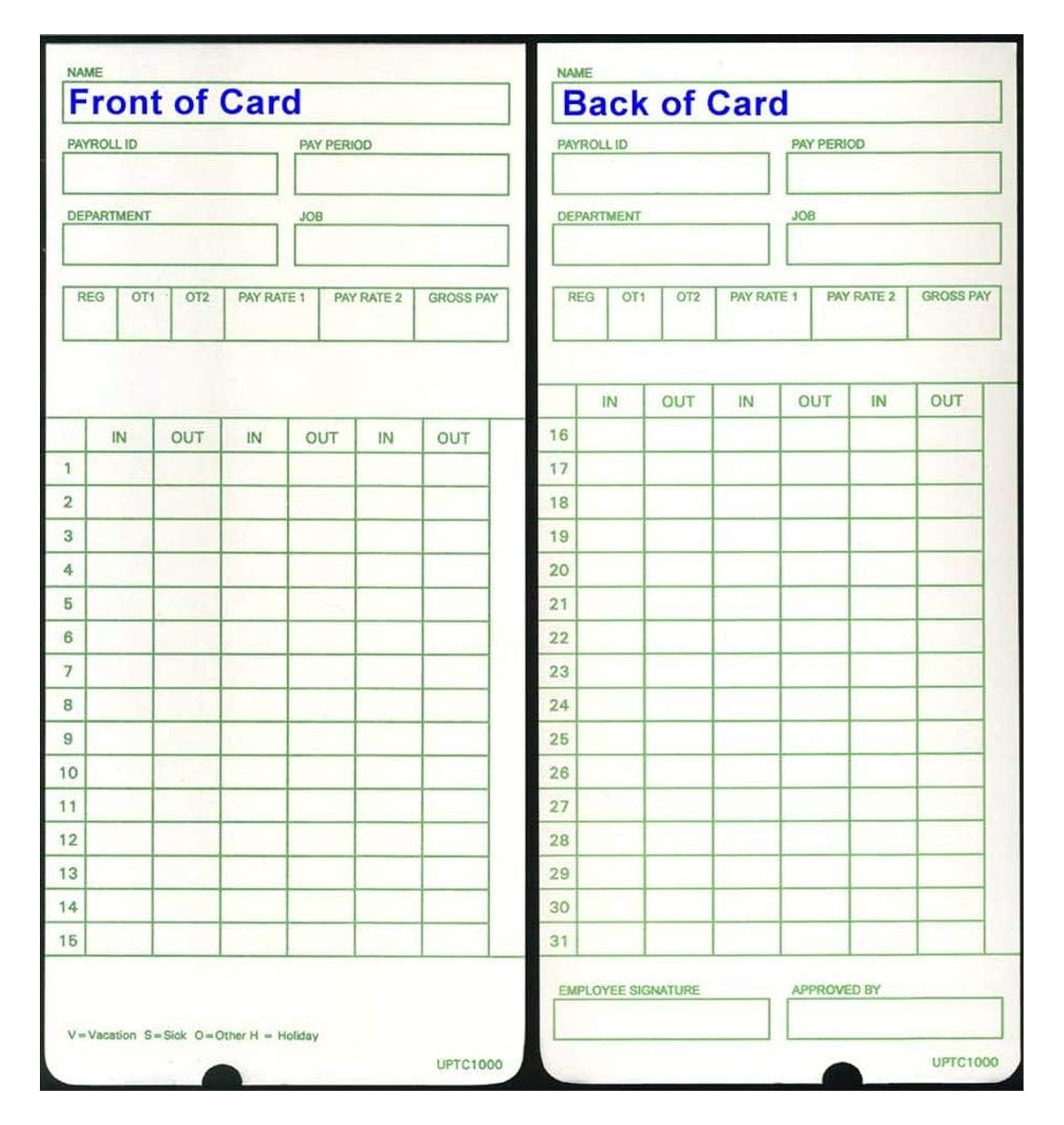 600 uPTC1000-1 Compatible Time Cards for Non-Calculating uPunch HN3000 AutoAlign Time Clock (fits HN1000, HN1500, HN3000, HN3500, HN3540, UB1000) 600 Cards