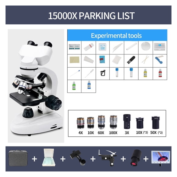 6000-15000X Biological Zoom HD Microscope Digital LED Lab Compound Microscope With Wide-Field 10X And 50X Eyepieces For Lab ,Wide and Clear Vision