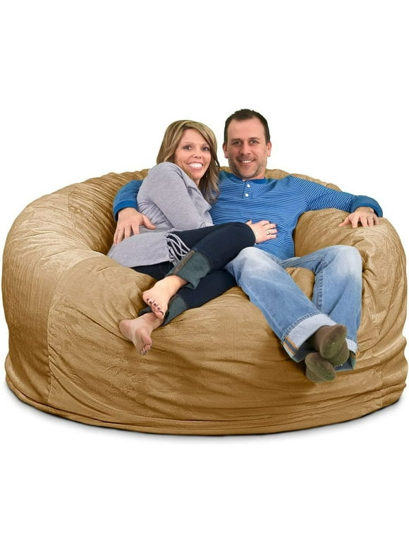 6000 (6 Ft.) Bean Bag Chair  Giant Foam-Filled  - Machine Washable Covers   Inner Liner  100% Virgin Foam. Comfy Bean Bag Chair. (Camel  Suede)