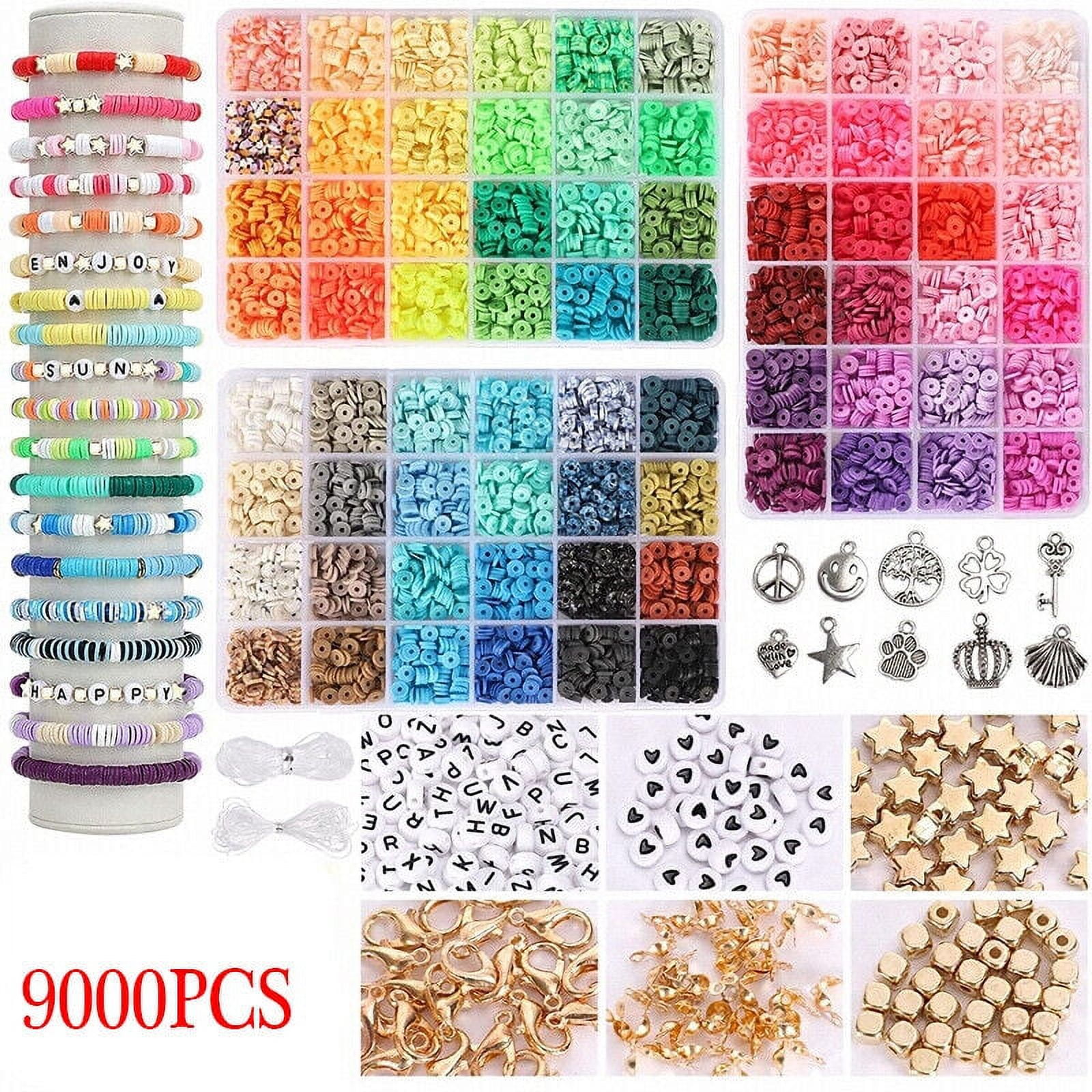 6000/9000Pcs Clay Beads Bracelet Making Kit Round Flat Beads Polymer Clay Beads Set DIY Kit