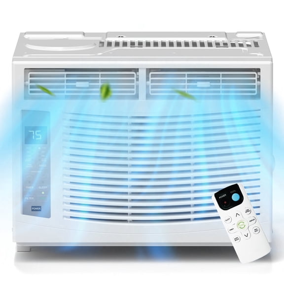 6000 BTU Window Air Conditioner Cool to 250 sq ft Intelligent, LED,Remote Control, Easy to Clean Filter Screen, Can Be Used as a Dehumidifier/Fan, Operates Quietly, and is Energy-Saving