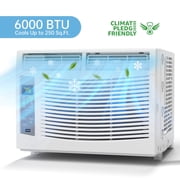 6000 BTU Window Air Conditioner, Cools Rooms Up to 250 Sq. Ft., Energy Saving Window AC Unit with Remote Control, LED Display, Sleep Mode, 3 Cooling Speeds, Washable Filter, Easy Installation Kit Inc