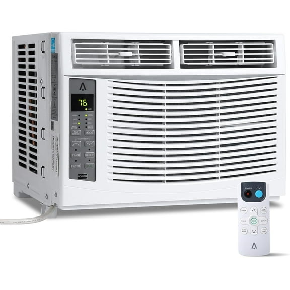6000 BTU Window Air Conditioner, Quiet Cooling for Rooms Up to 350 Sq. Ft., 3 Fan Speeds, Sleep Mode, 24H Timer, Auto Restart, Energy-Saving Window AC Unit with Remote Control, Easy Installation