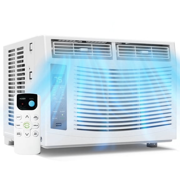 6000 BTU Window Air Conditioner with Remote Control, Window AC Units Cools up to 250 Sq. Ft, Quiet Operation, Easy Installation, Ideal for Bedroom Office