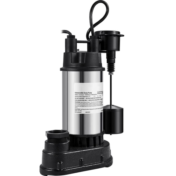 1.5 HP Submersible Sump Pump, 6000 GPH Cast Iron and Stainless Steel Water Pump with Vertical Float Switch, 33 ft Lift, 10 ft Cord, IPX8 for Basement Basin, Flooding Areas and Drainage