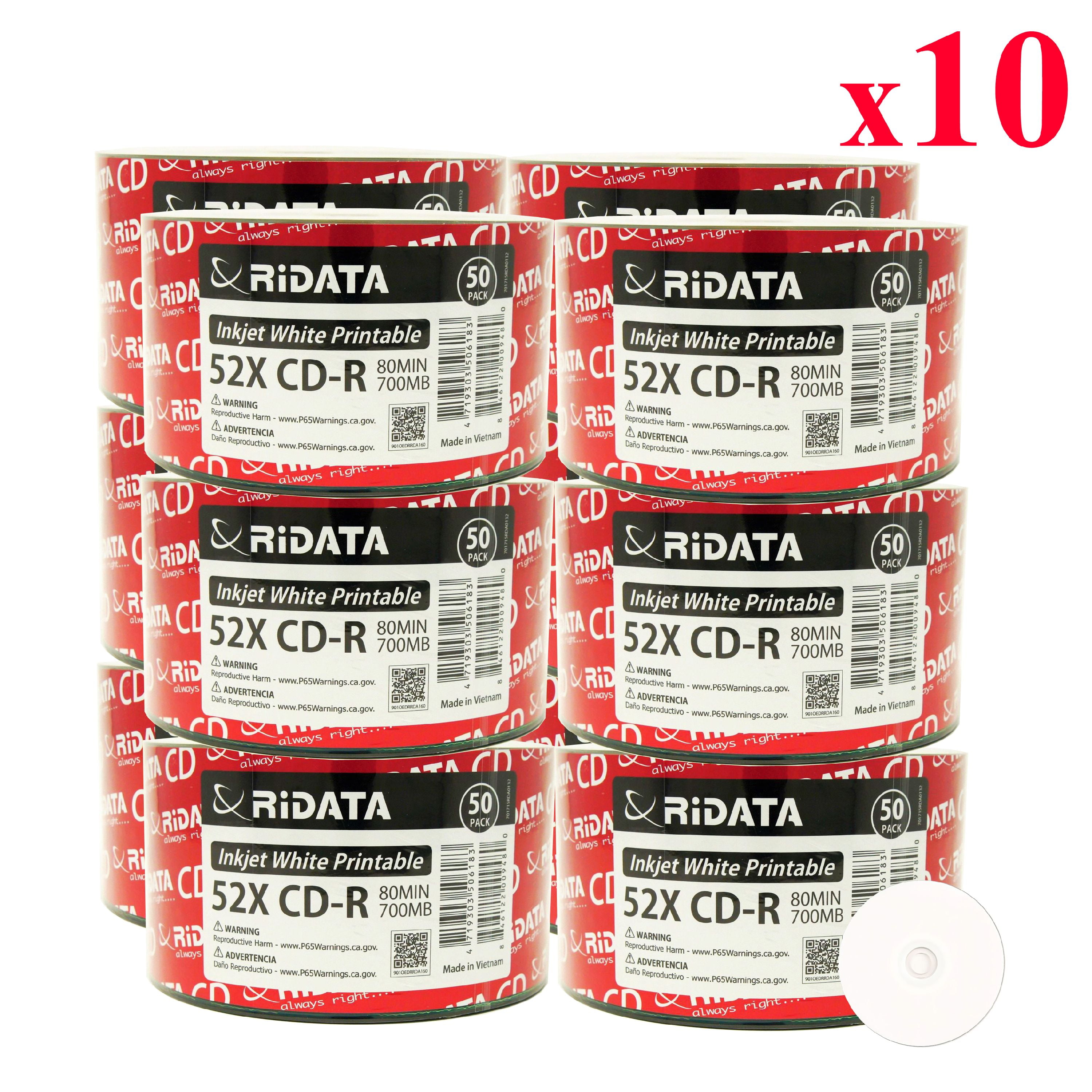 6000 Pack Ridata CD-R 52X 700MB 80Min White Inkjet Hub Printable Blank Media Recordable Disc