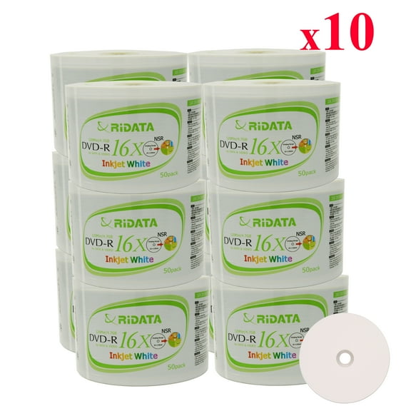 6000 Pack Ridata DVD-R 16X 4.7GB 120 Min White Inkjet Hub Printable Blank Data Video Media Recordable Disc