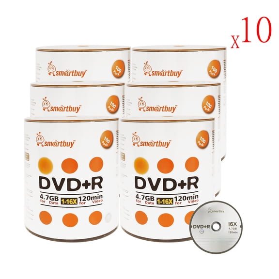 6000 Pack Smartbuy 16X DVD+R DVDR 4.7GB Logo Top (Non-Printable) Data Video Blank Recordable Disc