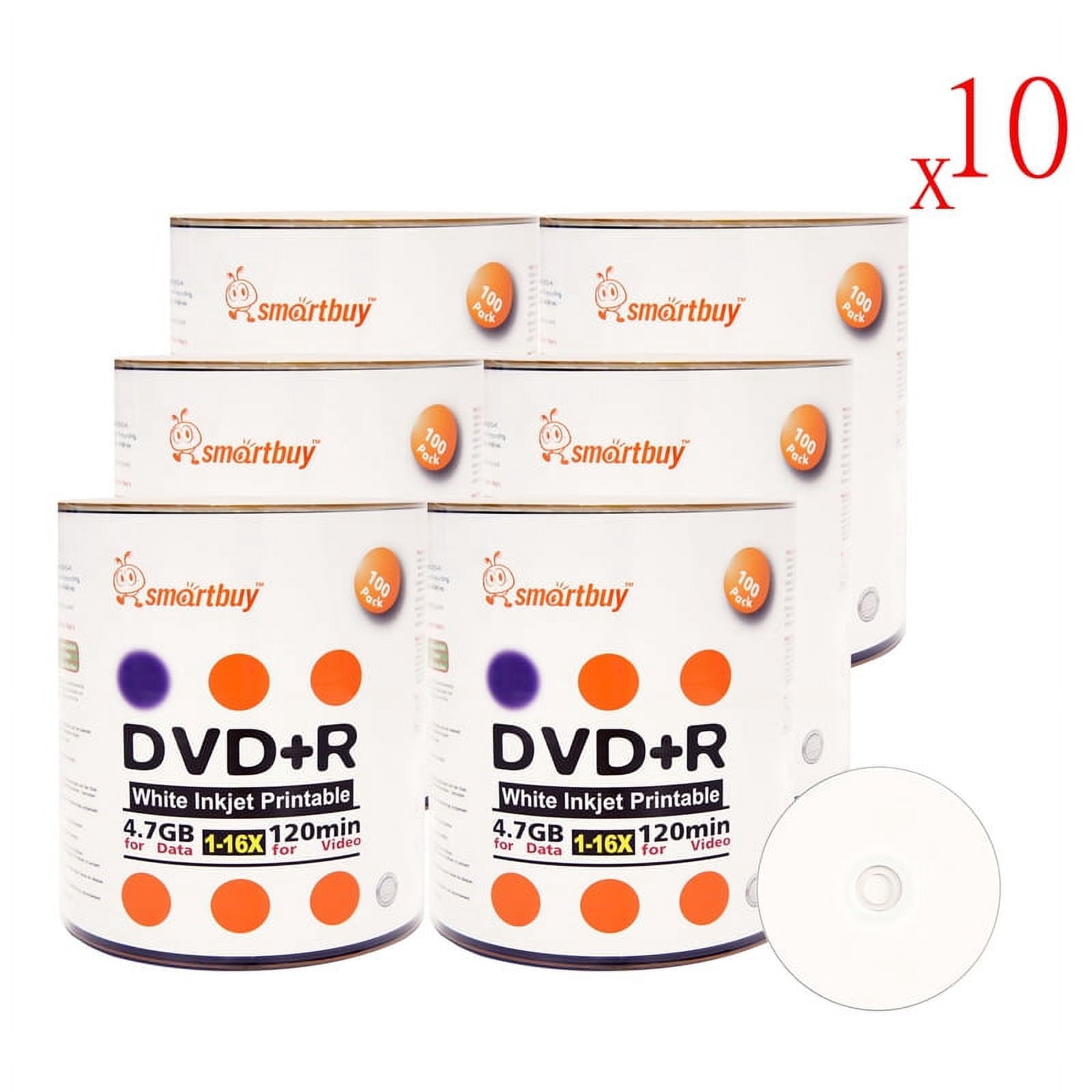 6000 Pack Smartbuy 16X DVD+R DVDR 4.7GB White Inkjet Hub Printable Data Video Blank Recordable Disc