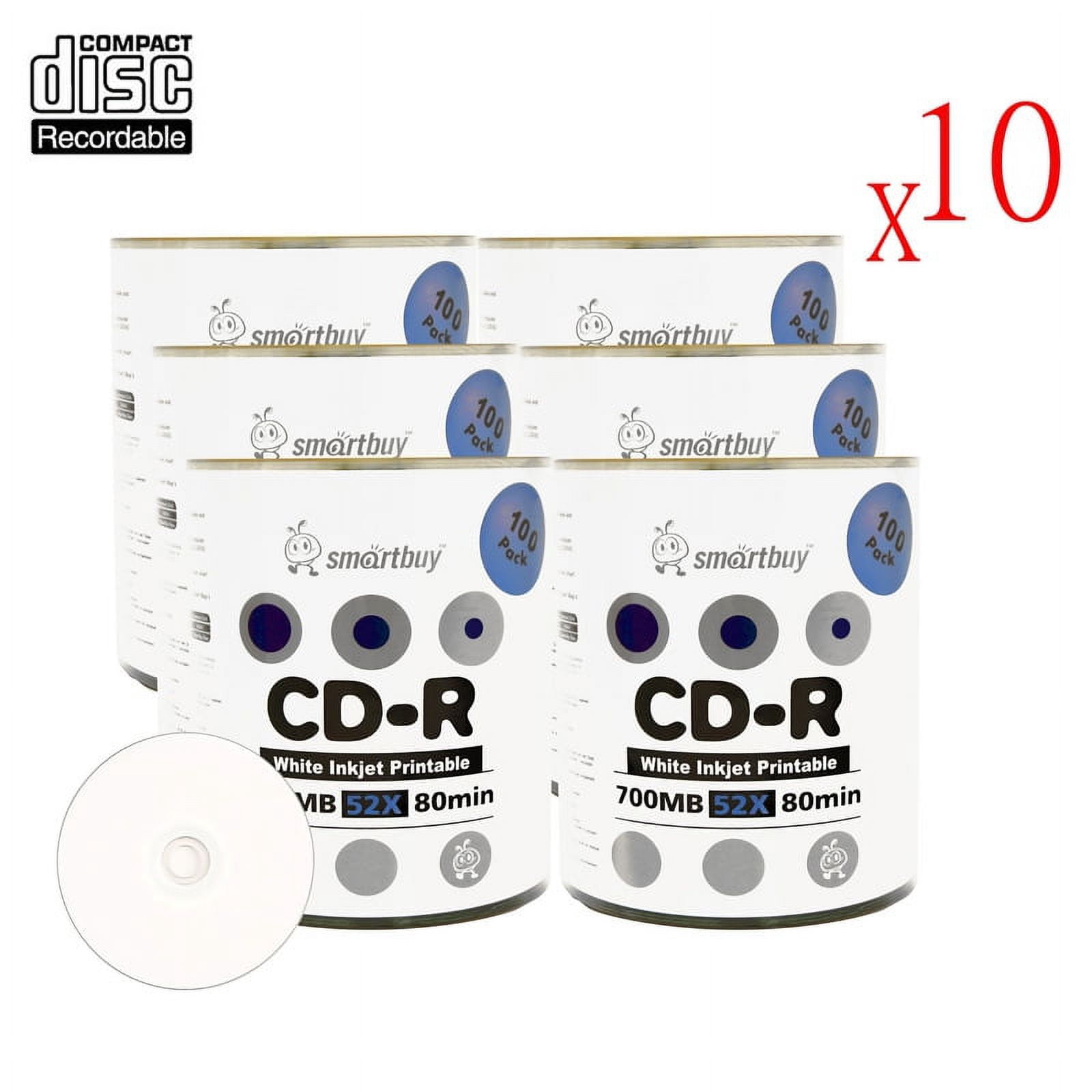 6000 Pack Smartbuy 52X CD-R 700MB 80Min White Inkjet Hub Printable Data Blank Media Recordable Disc