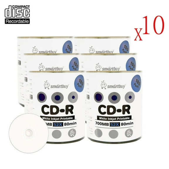 6000 Pack Smartbuy 52X CD-R 700MB 80Min White Inkjet Hub Printable Data Blank Media Recordable Disc