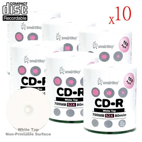 6000 Pack Smartbuy 52X CD-R 700MB 80Min White Top (Non-Printable) Data Blank Media Recordable Disc